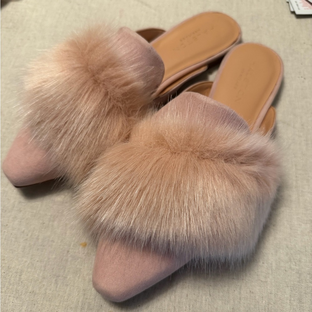 Halston Heritage Blush Faux Fur Mule
